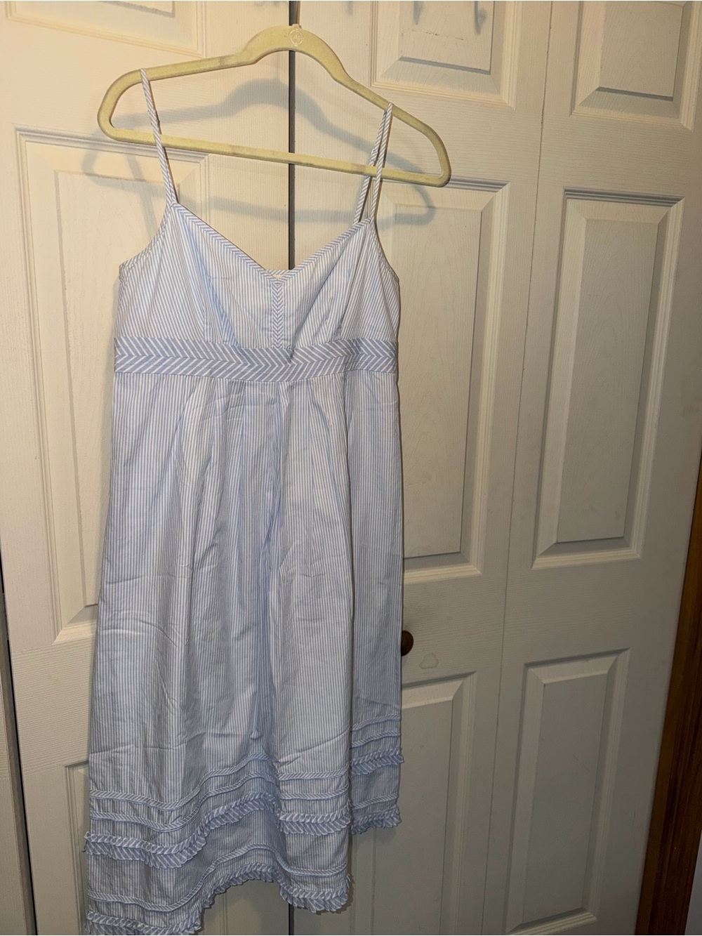Ann Taylor LOFT Light Blue & White Striped Midi Sundress